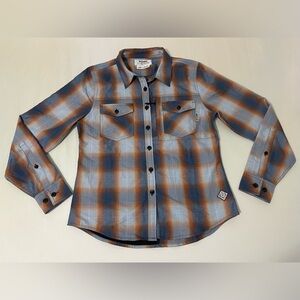 Off The‎ Grid Shirt Womens M Blue Orange Plaid Bailey Flannel Concealed Carry